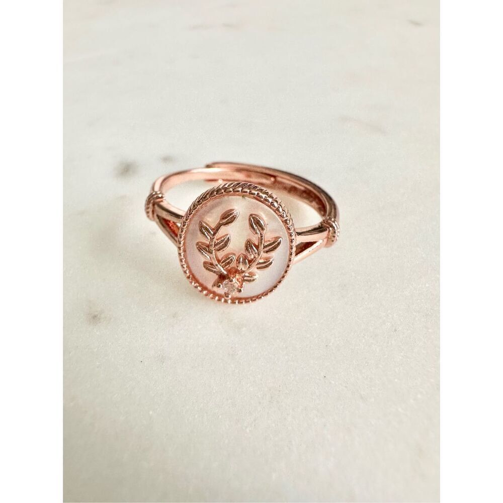 Rose gold color olive branch mother of pearl adjustable ring ￼ - Picture 2 of 9
